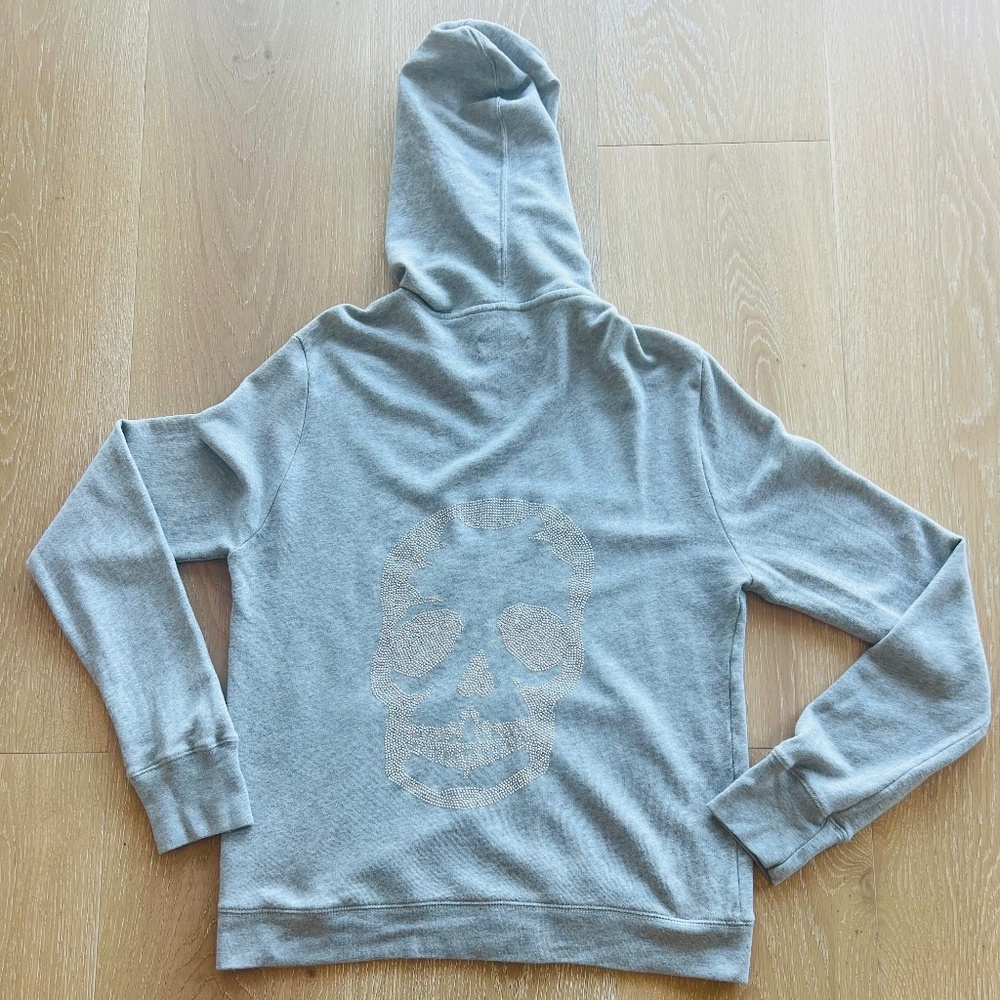 Zadig & Voltaire Comfy Skull Studded Zip Hoodie Gray Size Medium - Picture 12 of 12